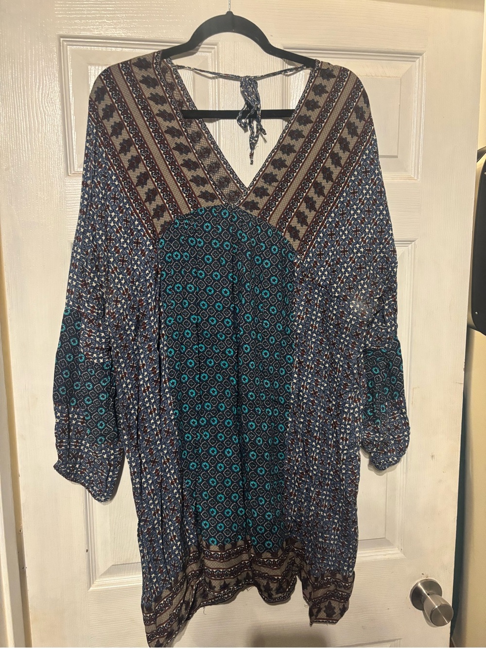 Umgee Blue Teal Patterned Boho V-Neck Tunic